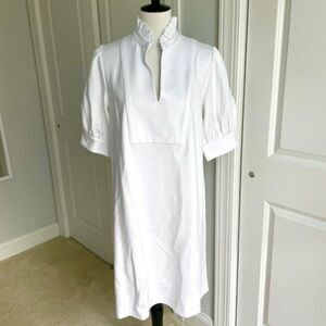 NWT Jude Connally Stasha Swing White High Collar Short Sleeve Dress Size Large